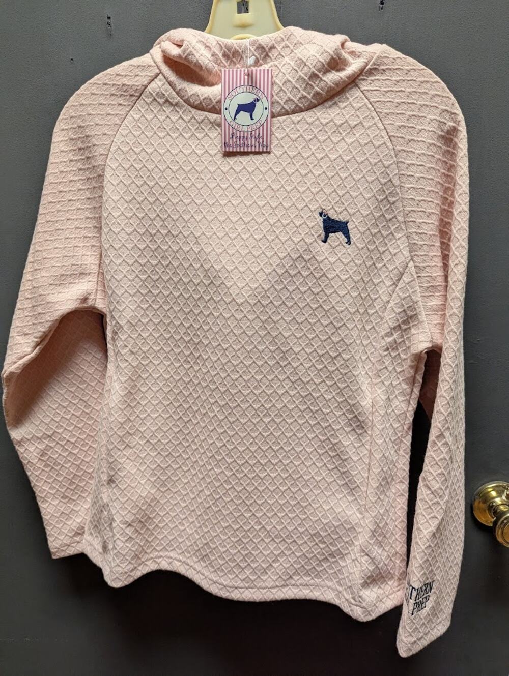 Southern Girl Prep Peachy Hooded Long Sleeve Waffle texture Sweatshirt LARGE